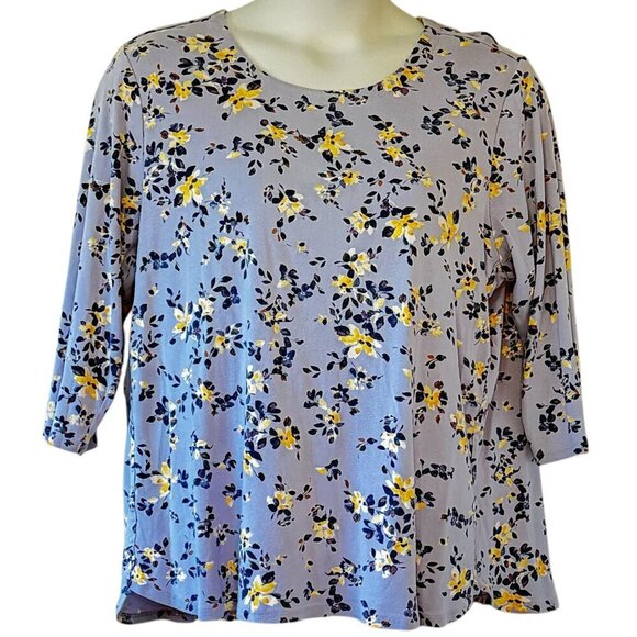 J. Jill Pima 3 / 4 Sleeve Scoop Neck Tee Periwinkle Yellow Blue Floral  Size 2X - Picture 1 of 7